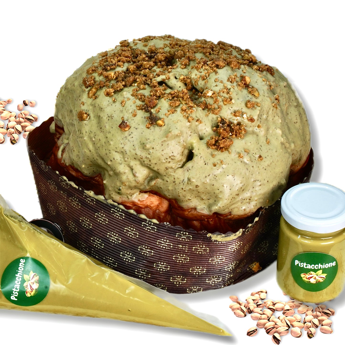 Panettone pistacchione con sac a poche 350gr + vasetto di crema extra 150gr